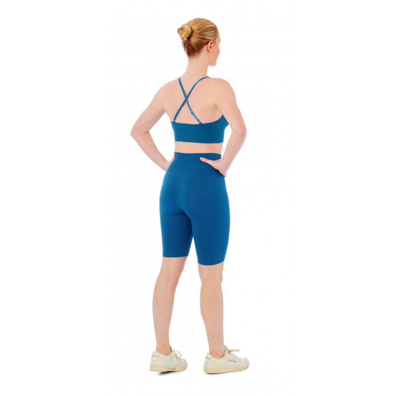 Damski zestaw sportowy Xtreme - krótkie legginsy + biustonosz sportowy-Niebieski