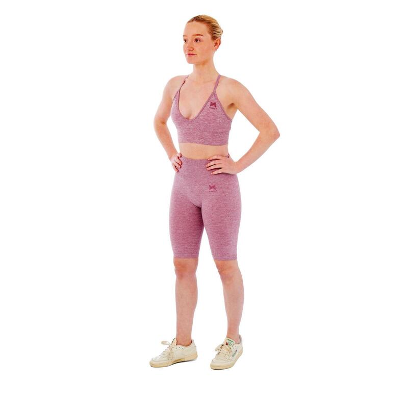 Damski zestaw sportowy Xtreme - krótkie legginsy + biustonosz sportowy - Różowy