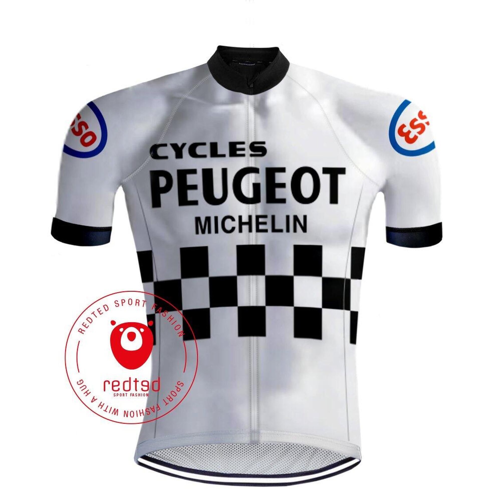 Koszulka Rowerowa Vintage Peugeot Biała - Czerwona