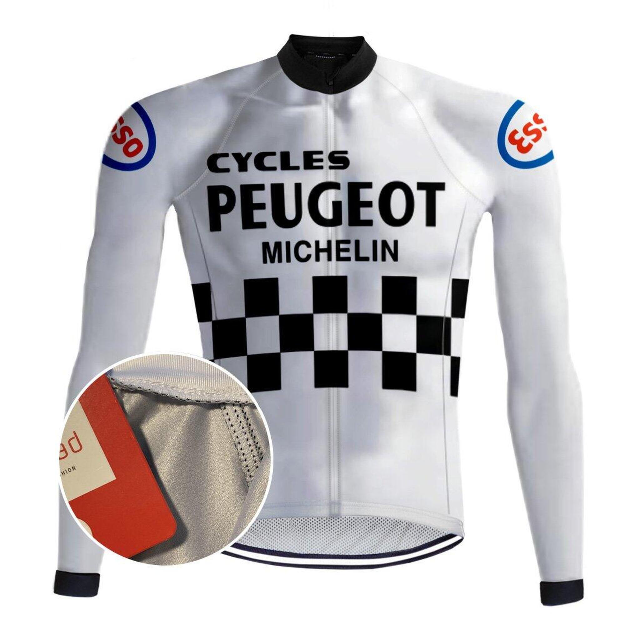 Biała Koszulka Rowerowa Vintage Peugeot – Czerwona