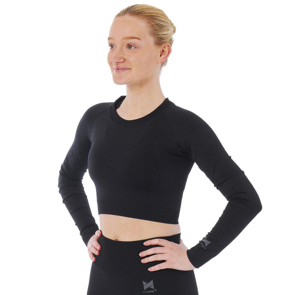 XTREME SOCKSWEAR   Xtreme Sportswear Crop Sporttop lange mouwen Dames Zwart
