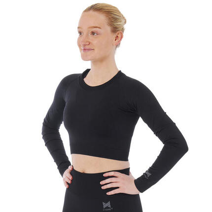 Xtreme Sportswear Crop Top de Sport Manches Longues Femme Noir