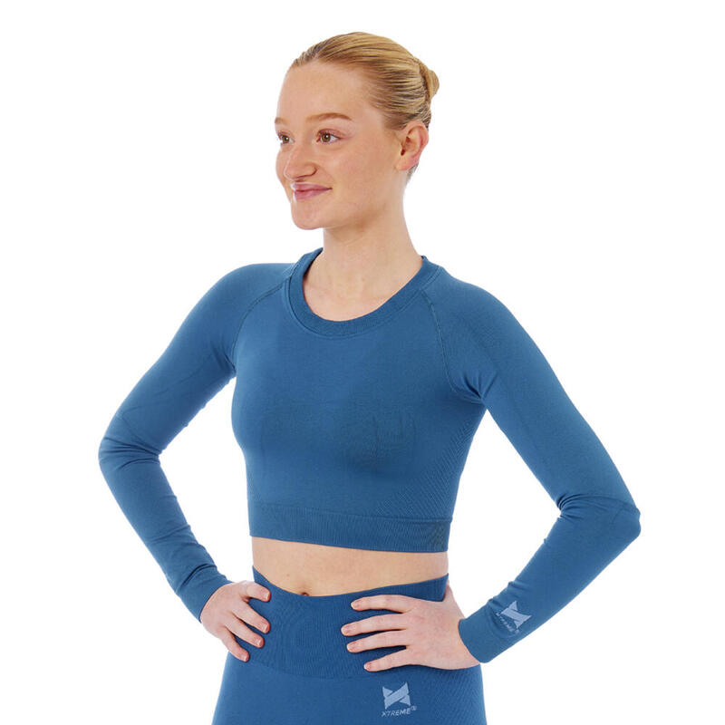 Xtreme Sportswear Crop Damski top sportowy z długim rękawem Niebieski