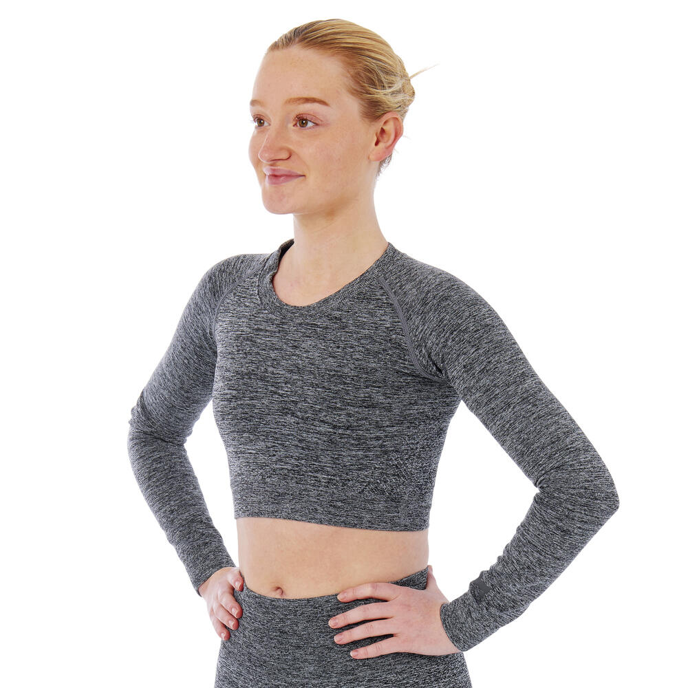 Xtreme Sockswear   - Xtreme Sportswear Crop Top De Sport Manches Longues Femme Anthracite Melange - T-shirt Manches Longues - Gris|marron - Petit - Decathlon