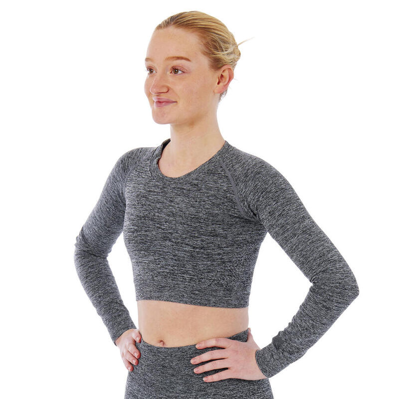 Xtreme Sportswear Crop Top de Sport Manches Longues Femme Anthracite Melange