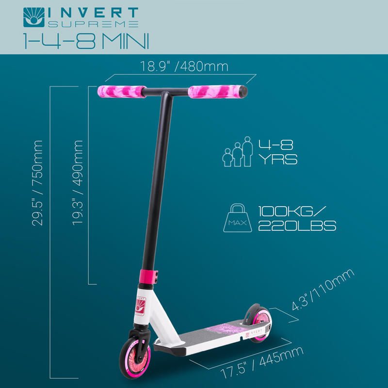 Mini monopattino acrobatico per bimbi di 4-8 anni, Rosa e nero