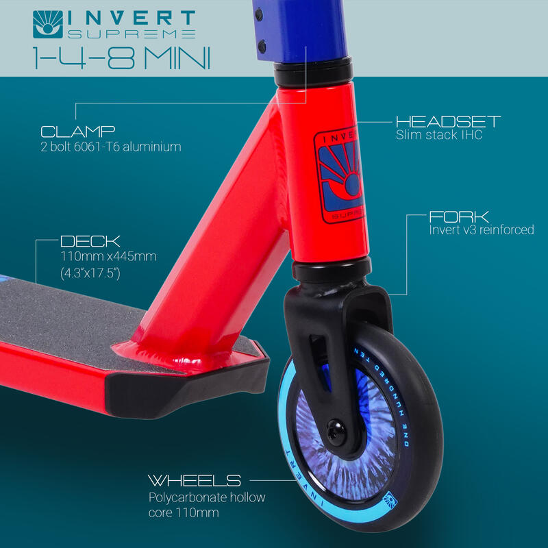 Mini monopattino acrobatico per bimbi di 4-8 anni, Rosso e blu