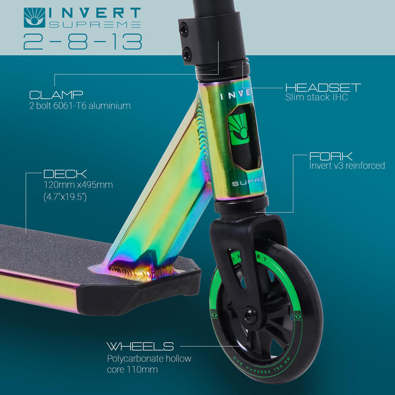 Stunt Scooter for Ages 813, Neo Chrome and Black INVERT Decathlon