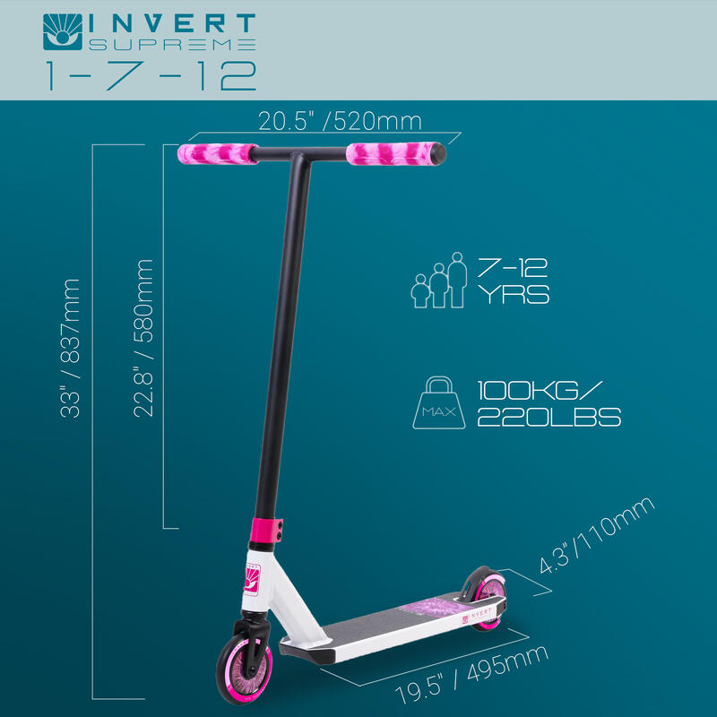 Stunt Scooter für Kinder von 7-12 Jahren, Pink und Weiß
