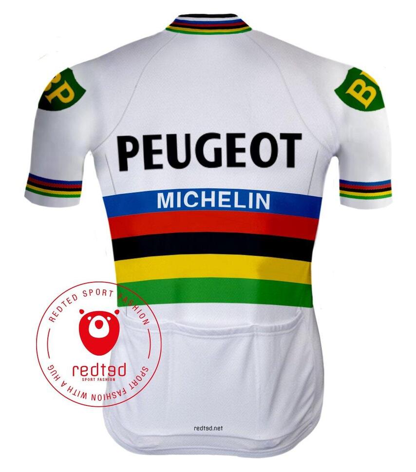 Koszulka rowerowa Vintage Peugeot Rainbow - RedTed