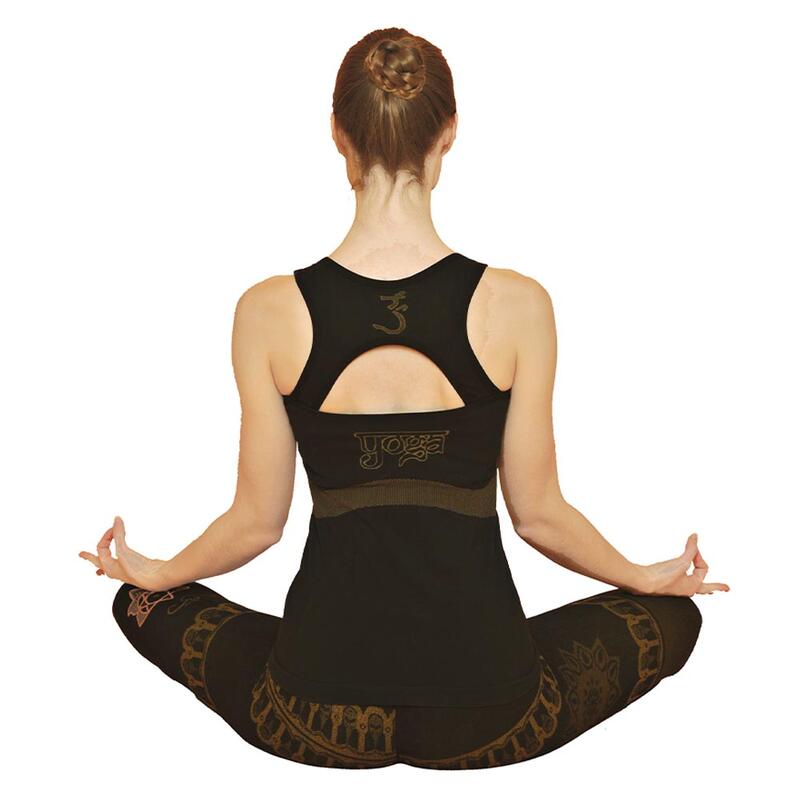 Débardeur yoga, 70% coton bio, sans coutures - Haut de yoga soutien intégré - Om