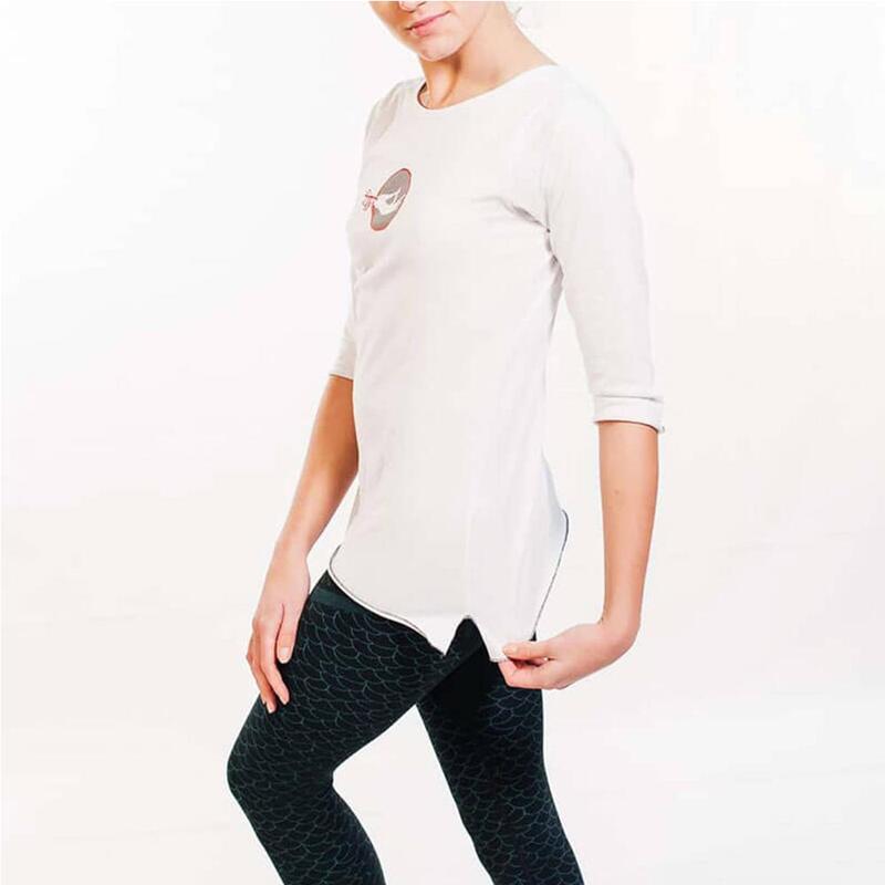 T-shirt de yoga Mulher ampla 100 % biológica GOTS, 7 chakras bordados