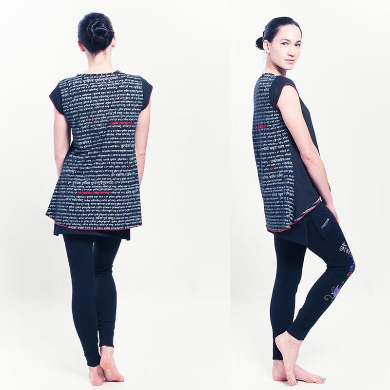 T-shirt de yoga femme coton biologique - Haut de yoga Mantra imprimé et brodé