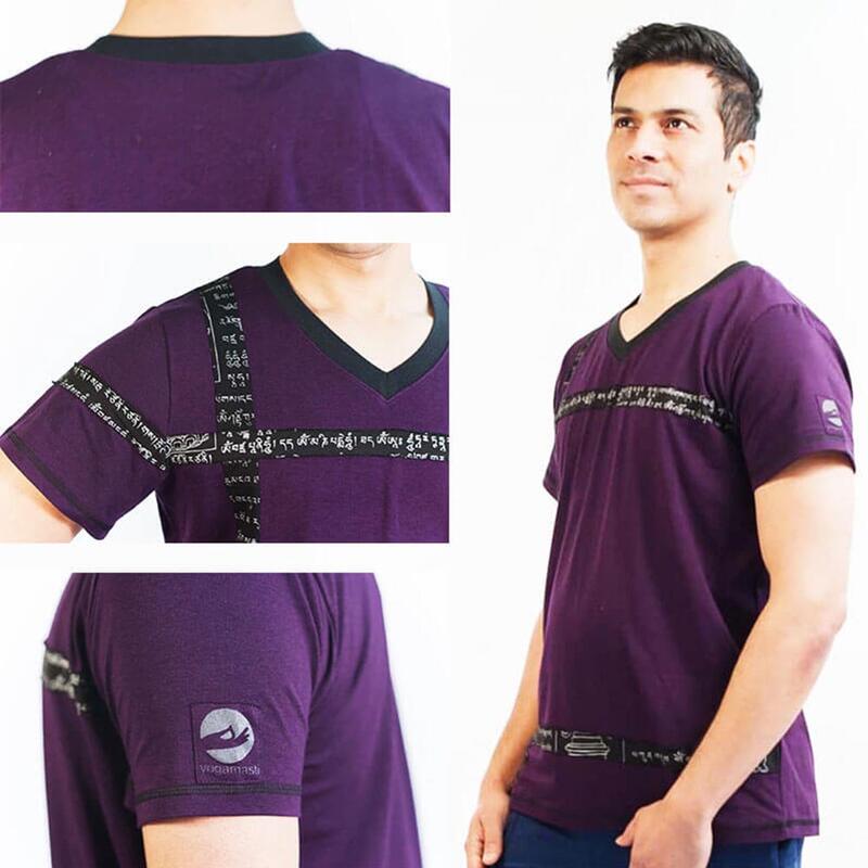 Heren yoga T-shirt Bamboe & Gots gecertificeerd katoen - Tryambakam Mantra patch