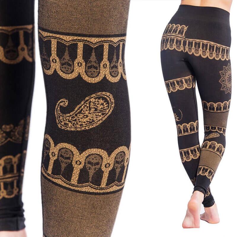 Legging yoga Om sans couture taille haute jambe longue 70% coton bio anti sueur
