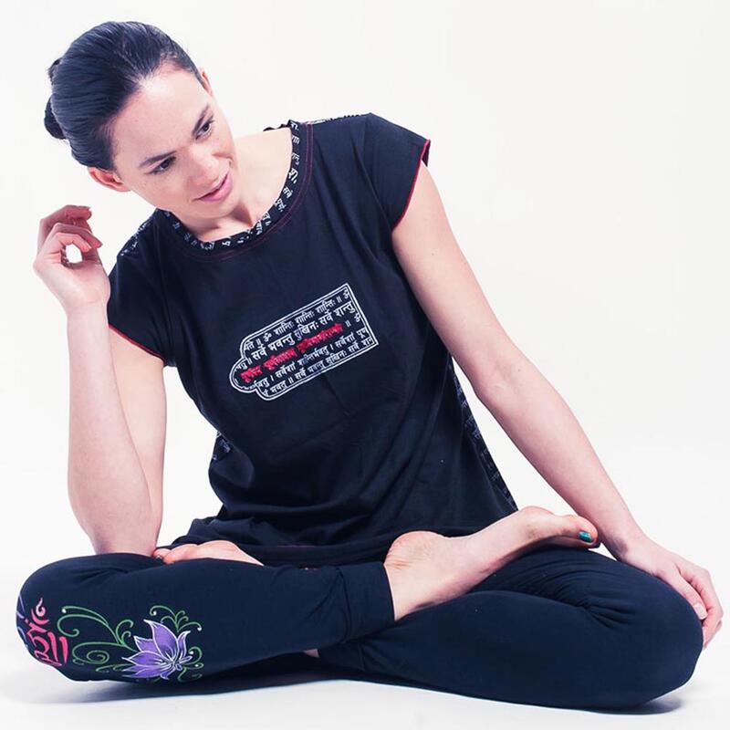 Dames yoga t-shirt organisch katoen - Bedrukte en geborduurde Mantra yoga top