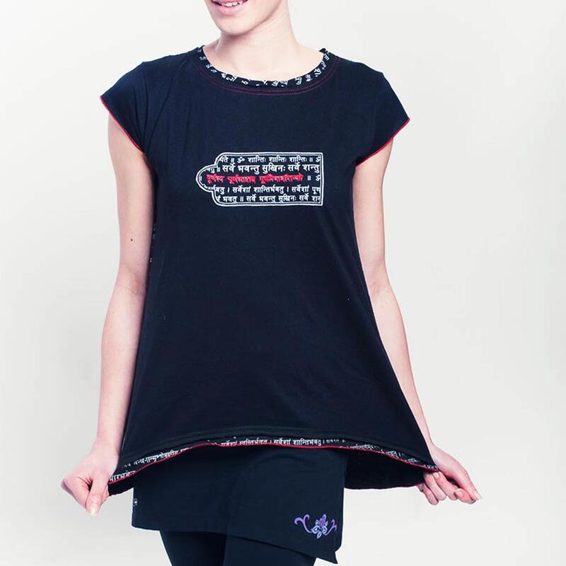 T-shirt de yoga femme coton biologique - Haut de yoga Mantra imprimé et brodé