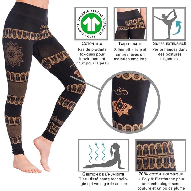 Legging yoga Om sans couture taille haute jambe longue 70% coton bio anti sueur