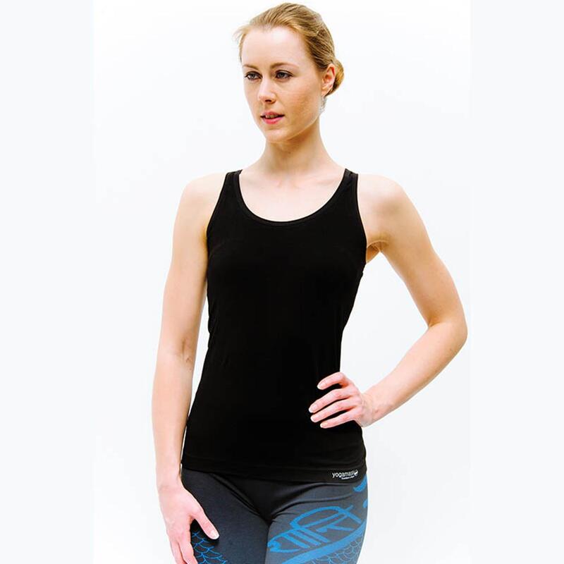 Haut de yoga bambou, sans coutures - T-shirt yoga femme soutien intégré - Noir