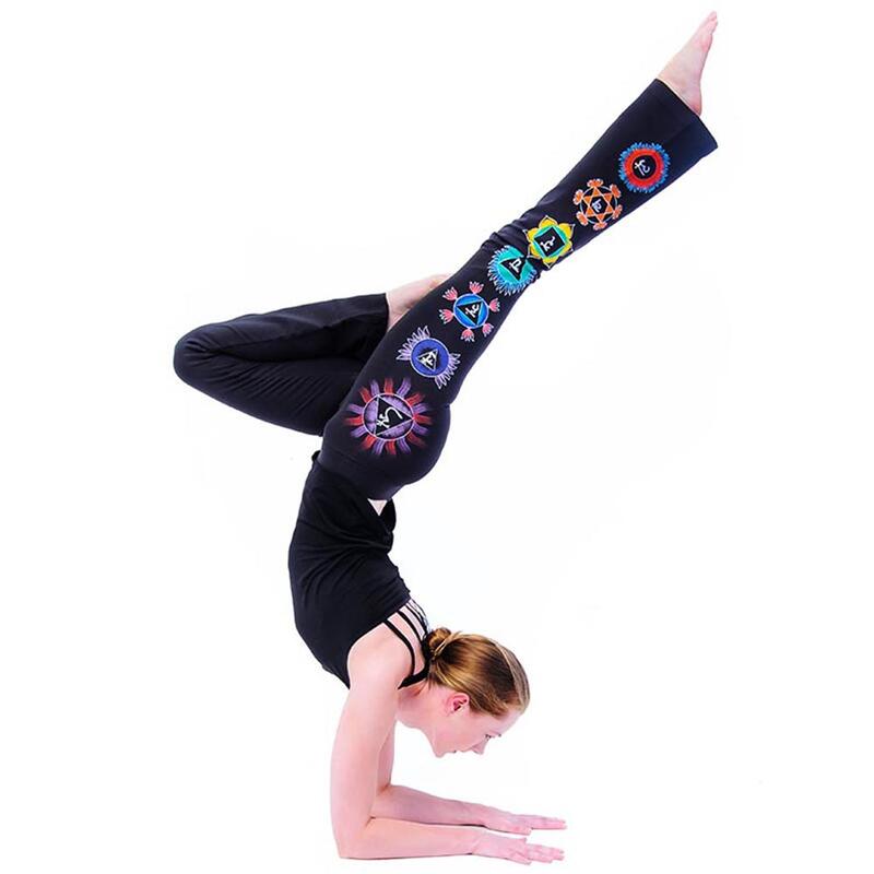 Dames yoga broek - bootcut - 7 chakras handgeschilderd - zwart