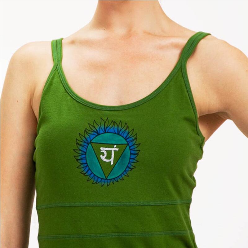 T-shirt de yoga Mulher chakra do coração, com soutien integrado, verde