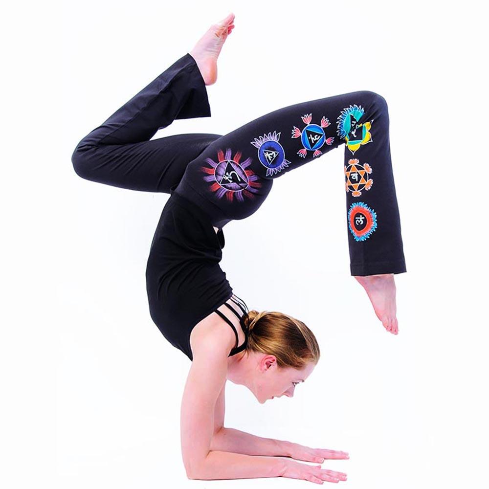 ACHAMANA Dames yoga broek bootcut 7 chakras handgeschilderd