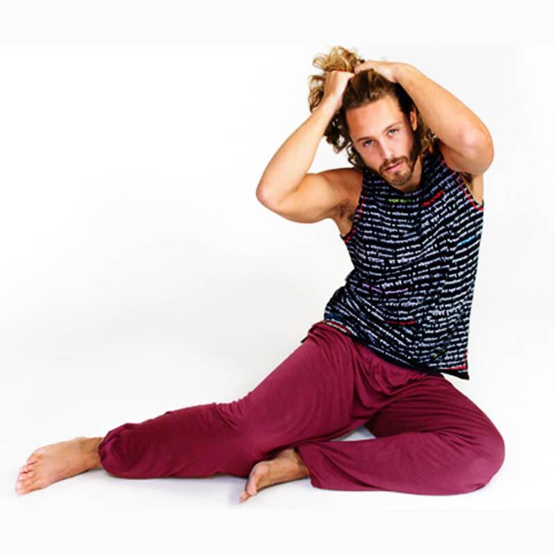 Pantalon de yoga homme large Mahe mantra imprimé, Vêtement yoga homme en Bambou