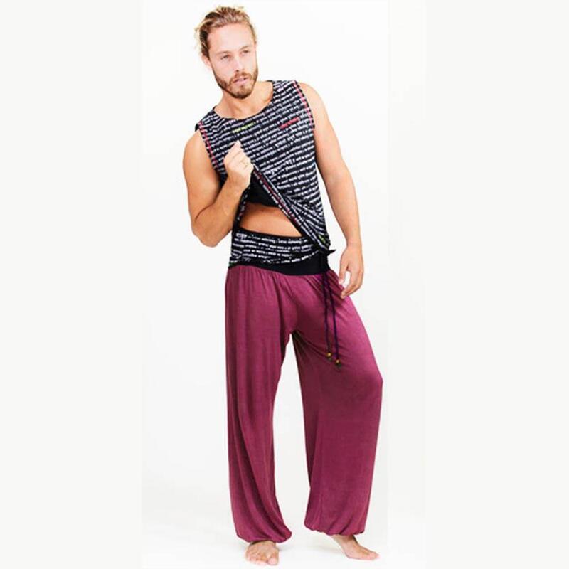 Pantalon de yoga homme large Mahe mantra imprimé, Vêtement yoga homme en viscose