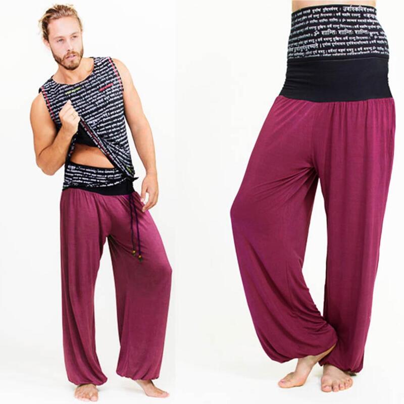 Pantalon de yoga homme large Mahe mantra imprimé, Vêtement yoga homme en Bambou