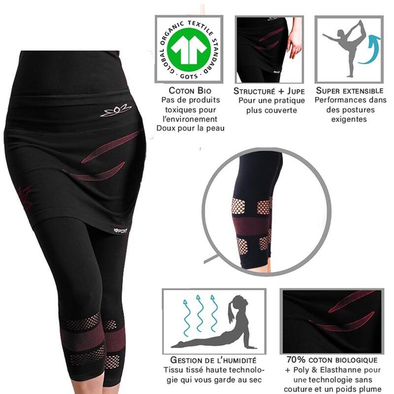 Legging jupe de yoga sans couture 70% coton Bio - Lotus noir