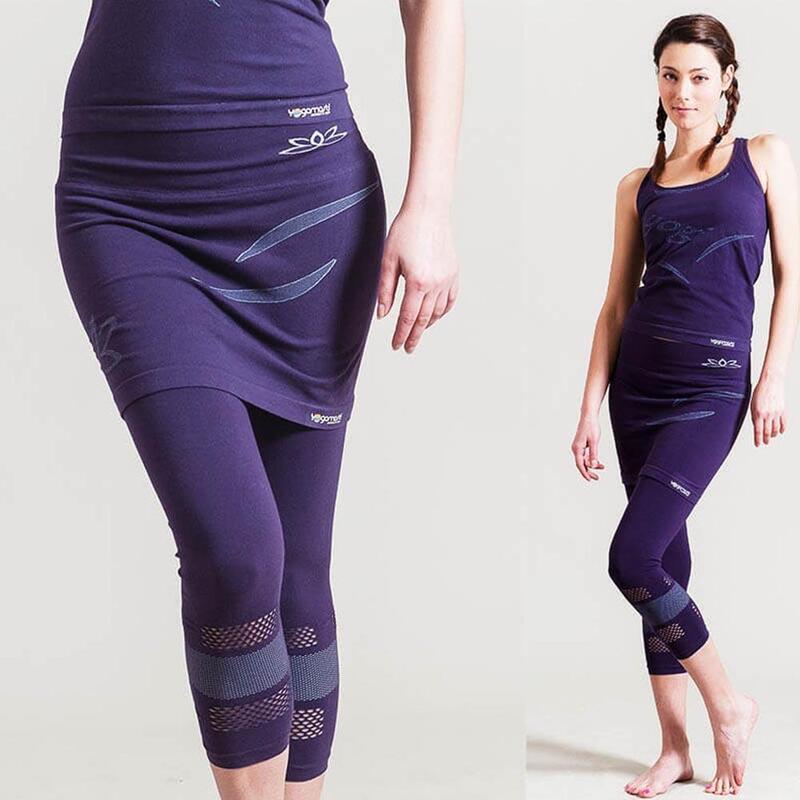 Leggings de yoga com saia sem costuras 70 % algodão biológico - Lótus violeta