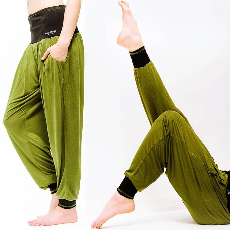 Pantalon de yoga femme large taille haute - Vert Olive ACHAMANA