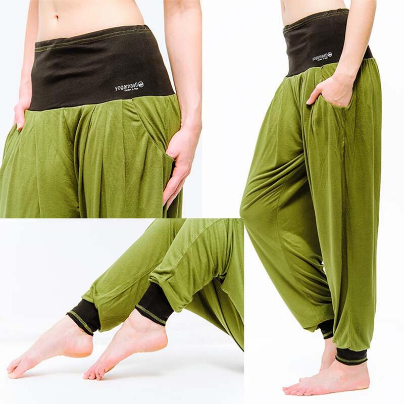 Calças de yoga Mulher largas,  cintura alta - Verde Azeitona