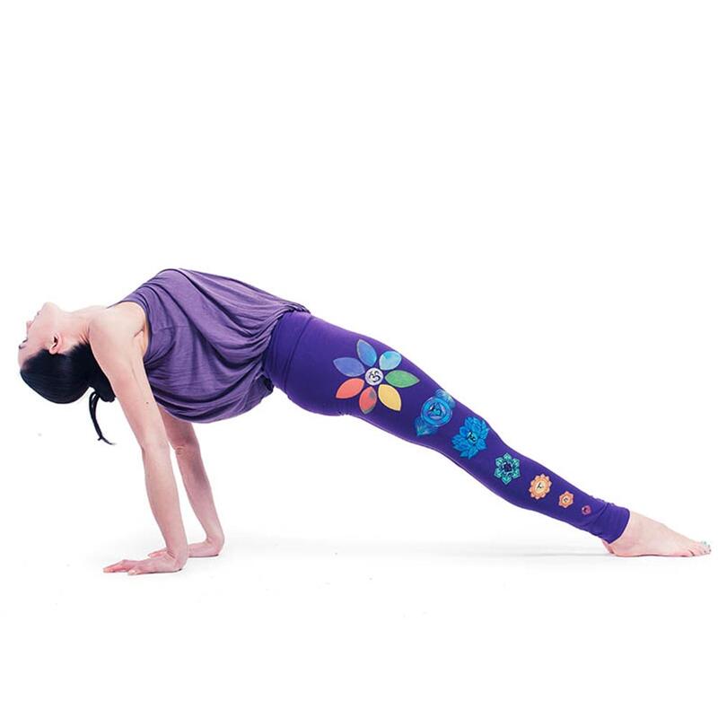 Legging de yoga coton Bio - taille haute - 7 Chakras peints à la main, violet