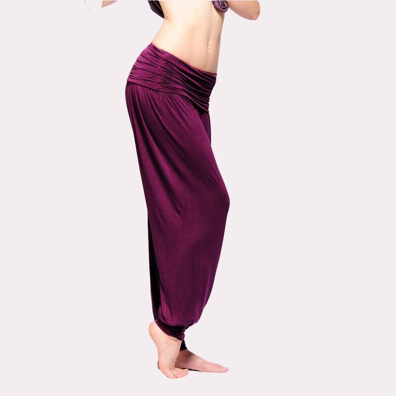 Pantalon yoga flow Bambou performance - Sarouel yoga élégance Prune