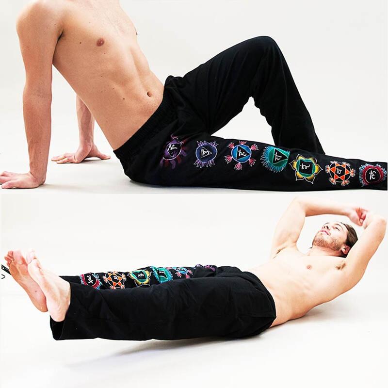 Calças de yoga Homem conforto yogi 7 chakras, larga, algodão ultra