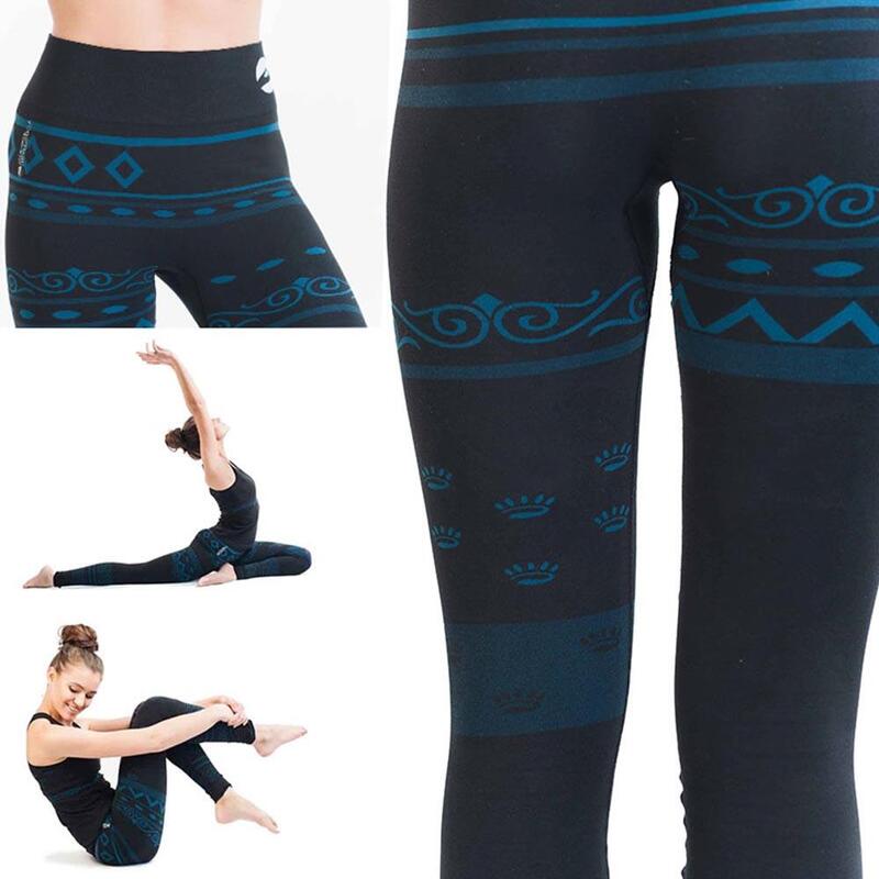 Legging yoga sans couture taille haute jambe longue 70% coton bio anti sueur, Om