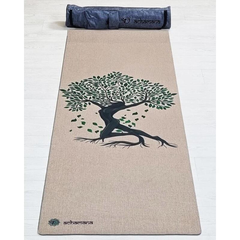 Tapete de yoga em borracha natural e cânhamo 4,5 mm +Saco de yoga Árvore da vida