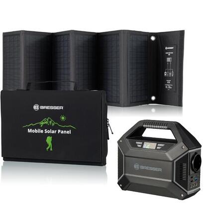 Kit Batterie Portable 155 W + Panneau Solaire Chargeur Portable 40W BRESSER