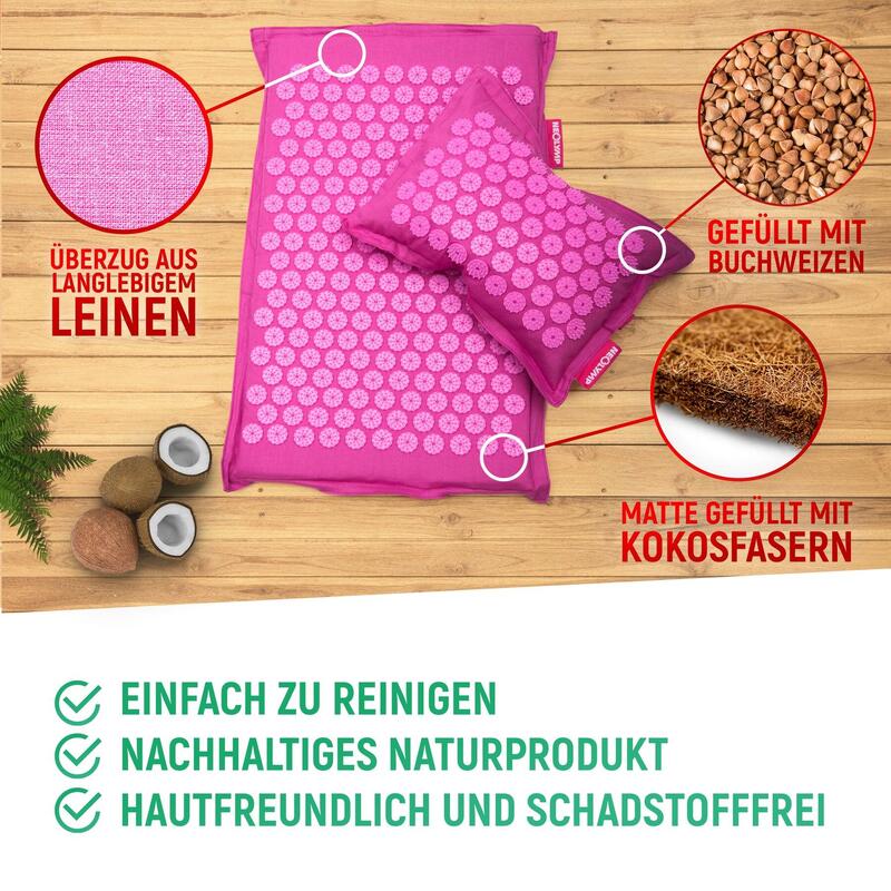 Akupressurmatte mit Kokosfaserfüllung und Buchweizen Kissen - Akupunkturmatte