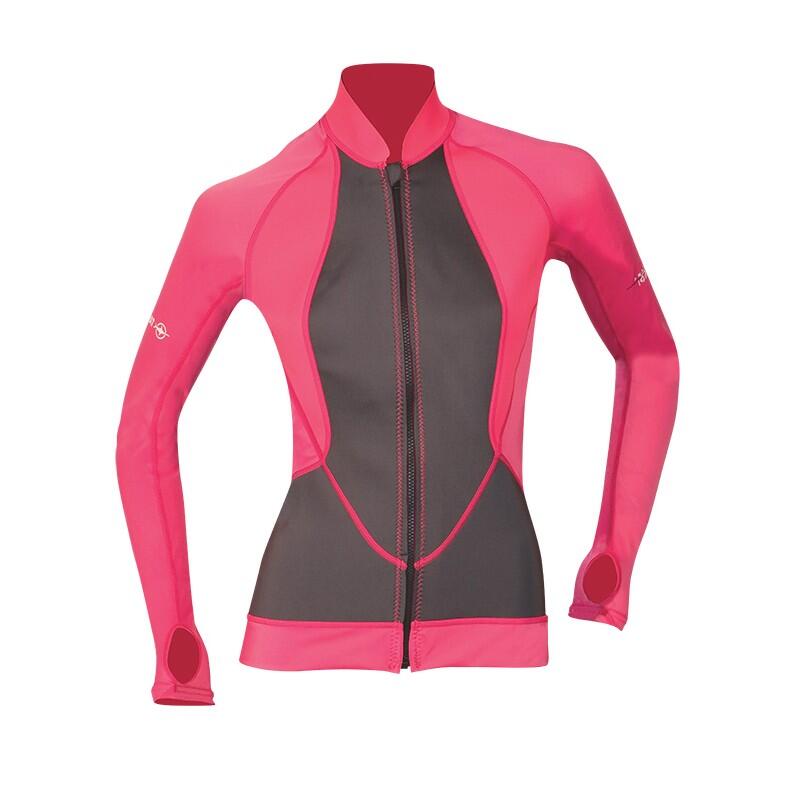 ATOLL LADIES' VEST 2MM ZIPPED LONG SLEEVE WETSUIT TOP - PINK