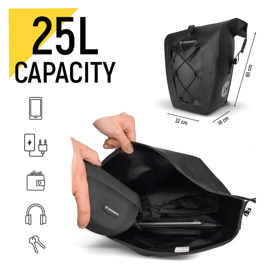 Torba rowerowa na bagażnik Wozinsky wodoodporna 25 L czarny