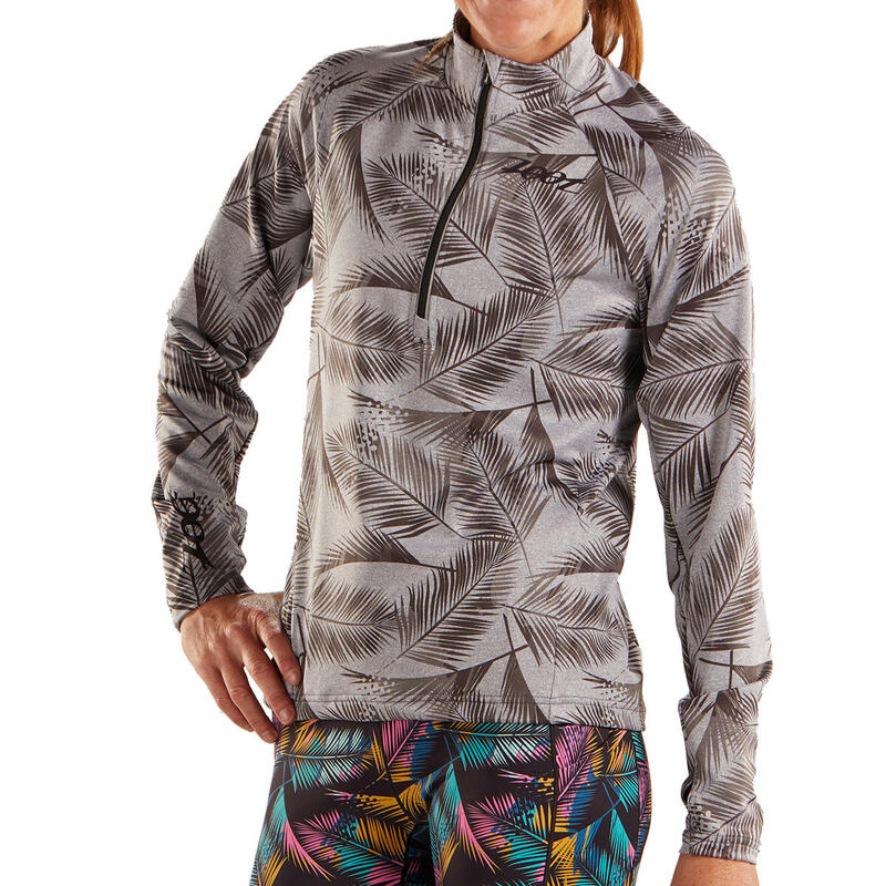 Camiseta Triatlon Manga larga Mujer ZOOT Ali'i 2019 Gris Estampada