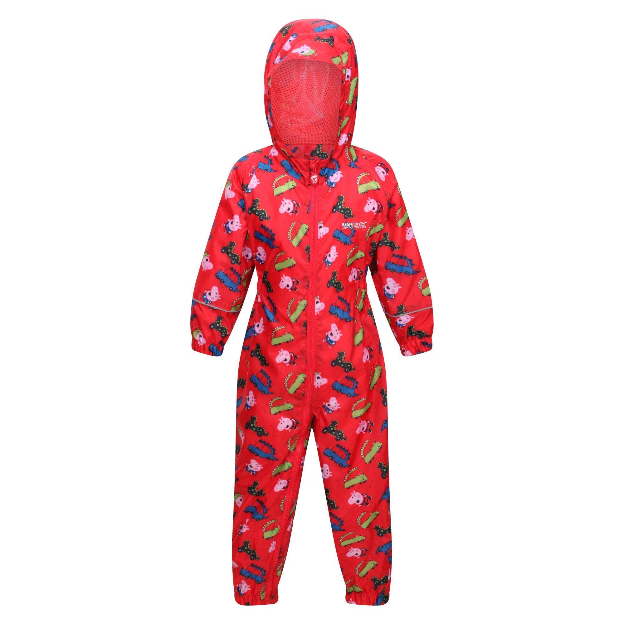 REGATTA Childrens/Kids Pobble Peppa Pig Dinosaur Waterproof Puddle Suit (True Red)