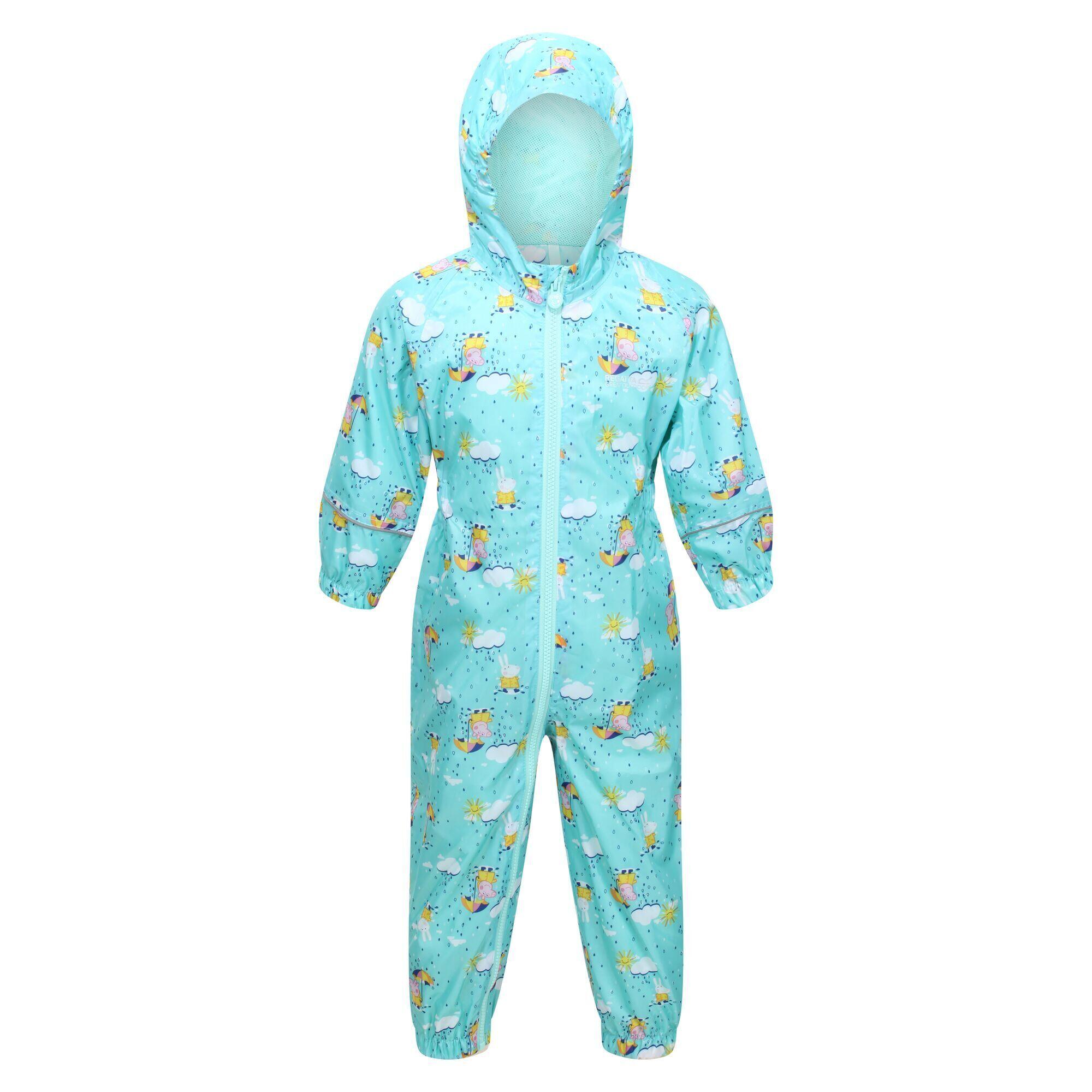 REGATTA Childrens/Kids Pobble Peppa Pig Clouds Waterproof Puddle Suit (Aruba Blue)