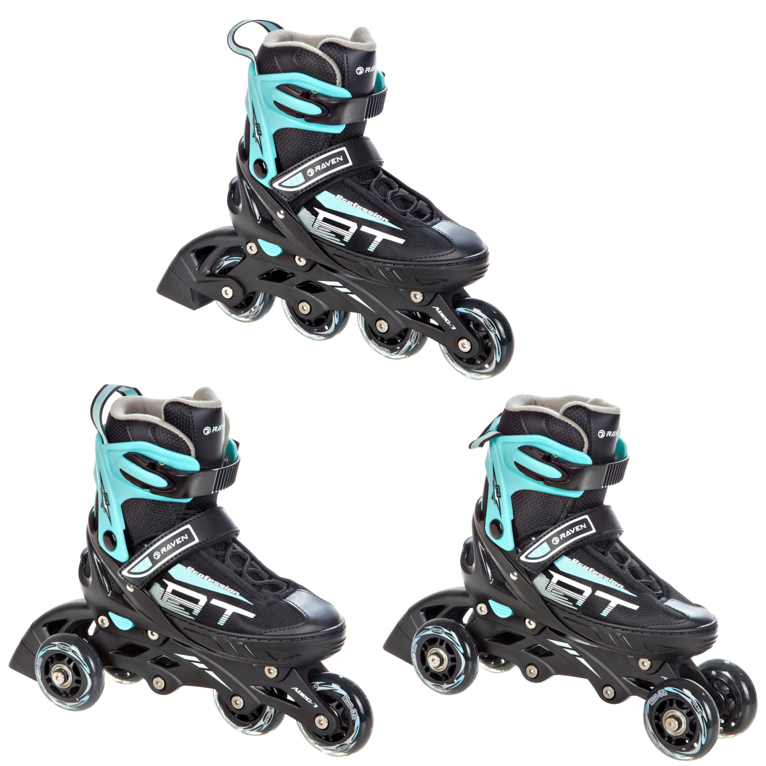 RAVEN Verstellbare Rollschuhe 3in1 Profession Schwarz/Mint