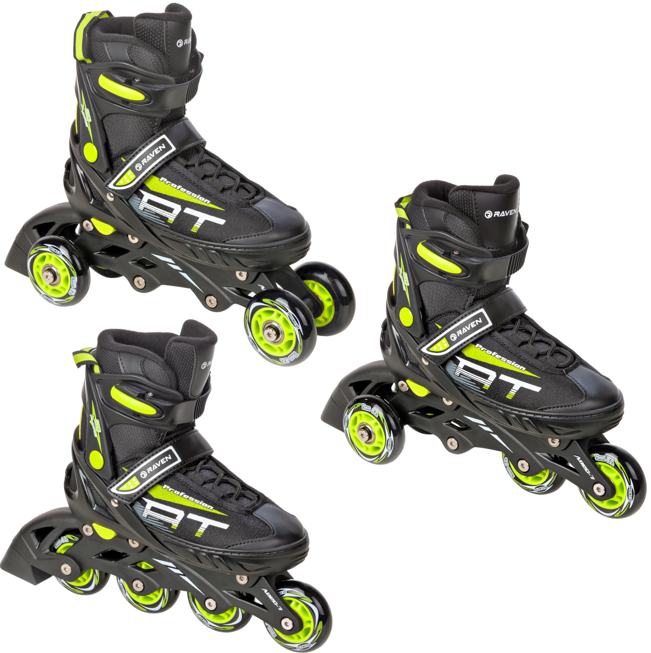 RAVEN Pattini a rotelle regolabili 3in1 Profession Black/Lime