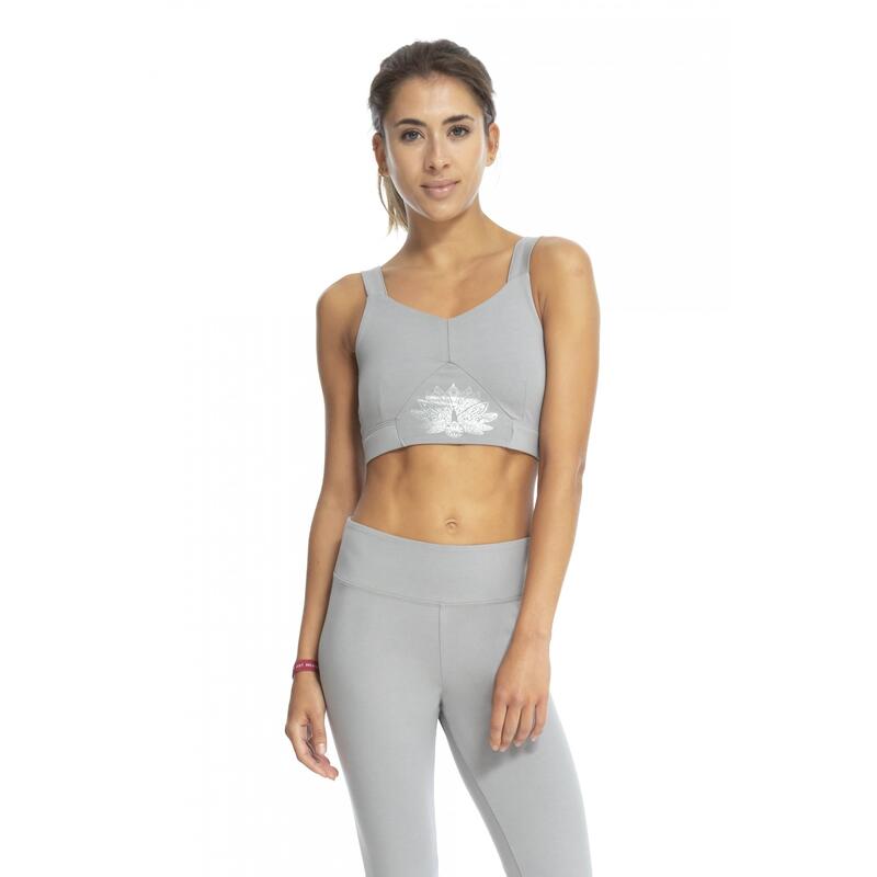Sujetador top deportivo Yoga de suave algodón FLOW mujer gris claro