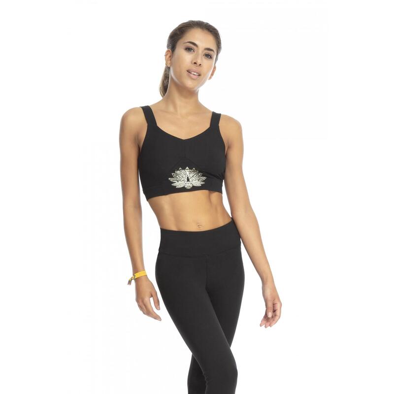 Sujetador top deportivo Yoga de suave algodón FLOW mujer negro