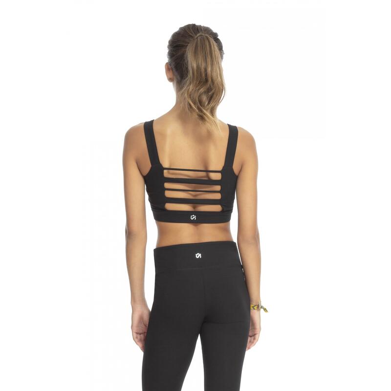 Sujetador top deportivo Yoga de suave algodón FLOW mujer negro